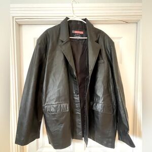 Men’s U.S.A. Black Leather Jacket (2x?) see measurements